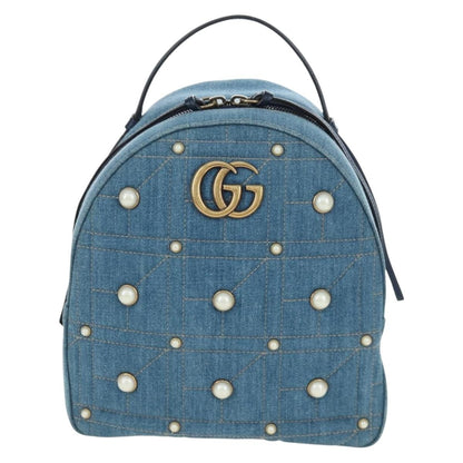 Gucci Pearly GG Marmont Embellished Matelasse Denim, Blue, Denim, Backpack