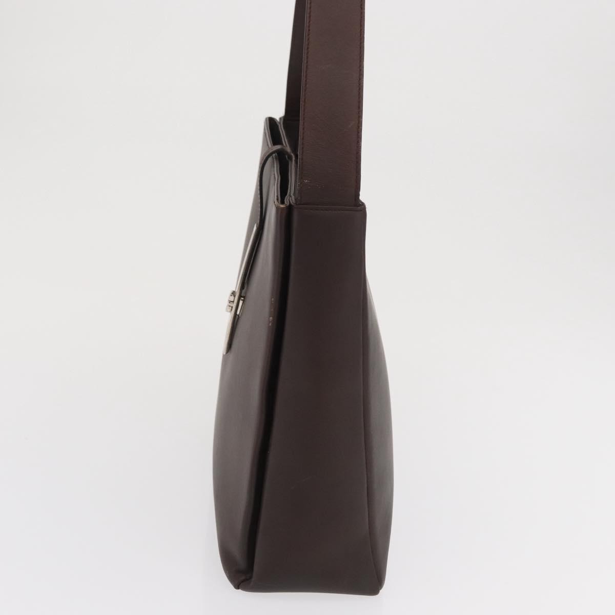 Salvatore Ferragamo Gancini Leather, Brown, Leather, Shoulder Bag