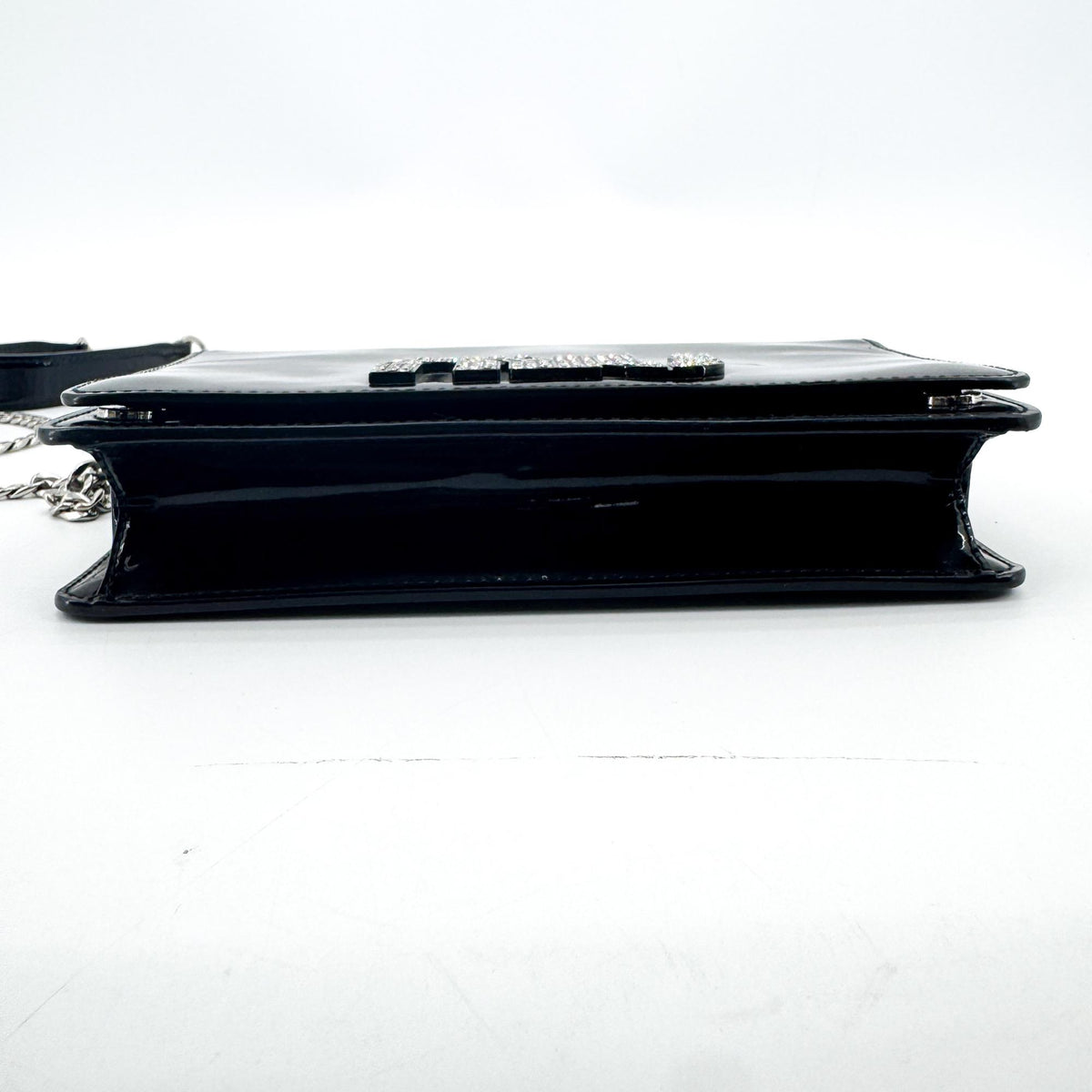Miu Miu My Logo Chain Patent, Black, Patent Leather, Crossbody Bag