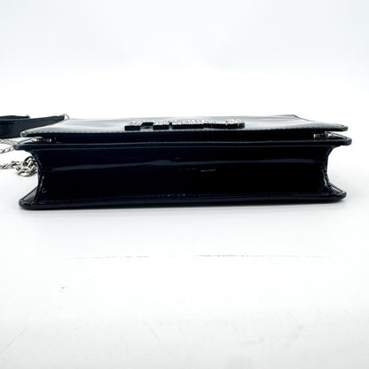 Miu Miu My Logo Chain Patent, Black, Patent Leather, Crossbody Bag