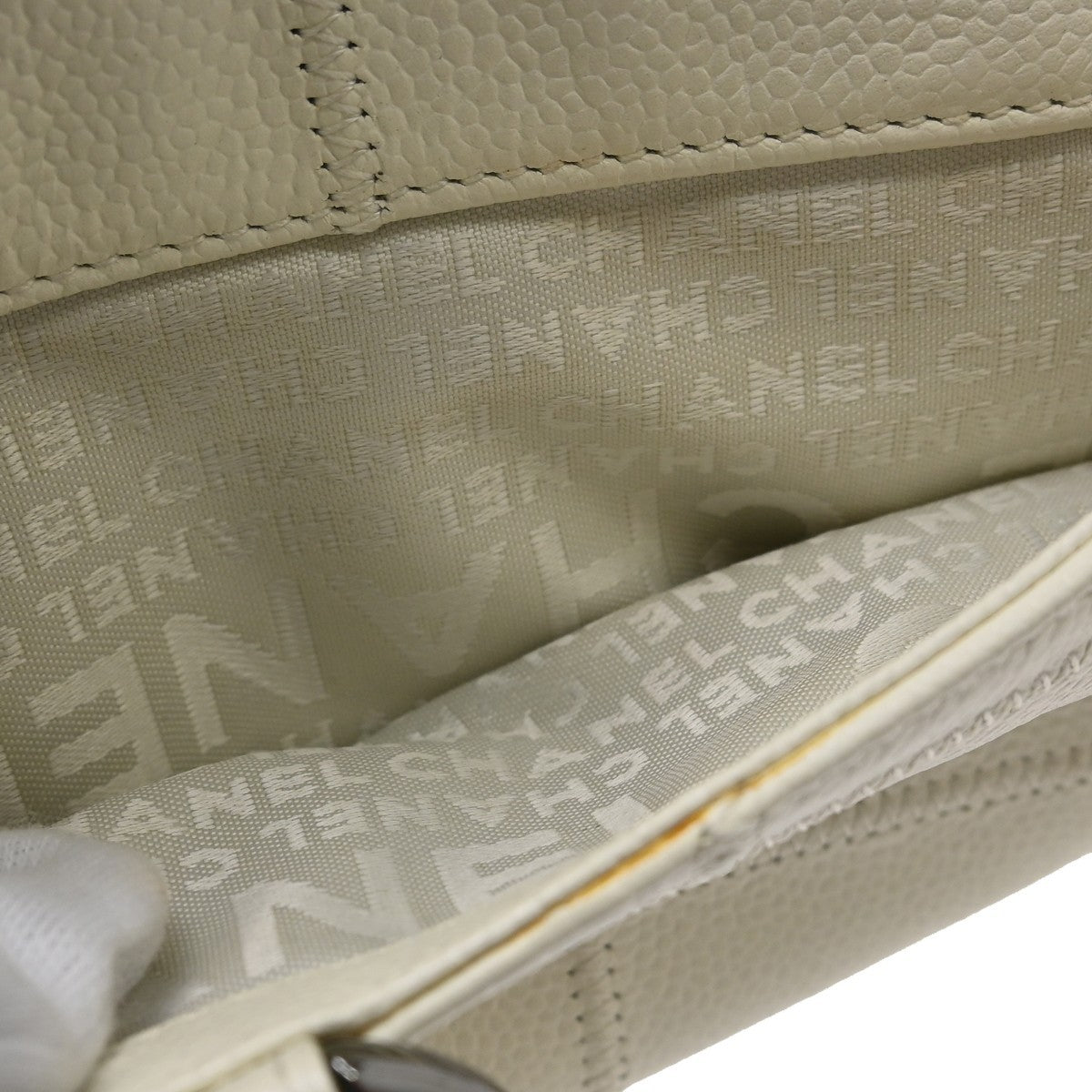 Chanel Square Stitch Bowler Quilted Caviar, White, Calfskin, Shoulder Bag