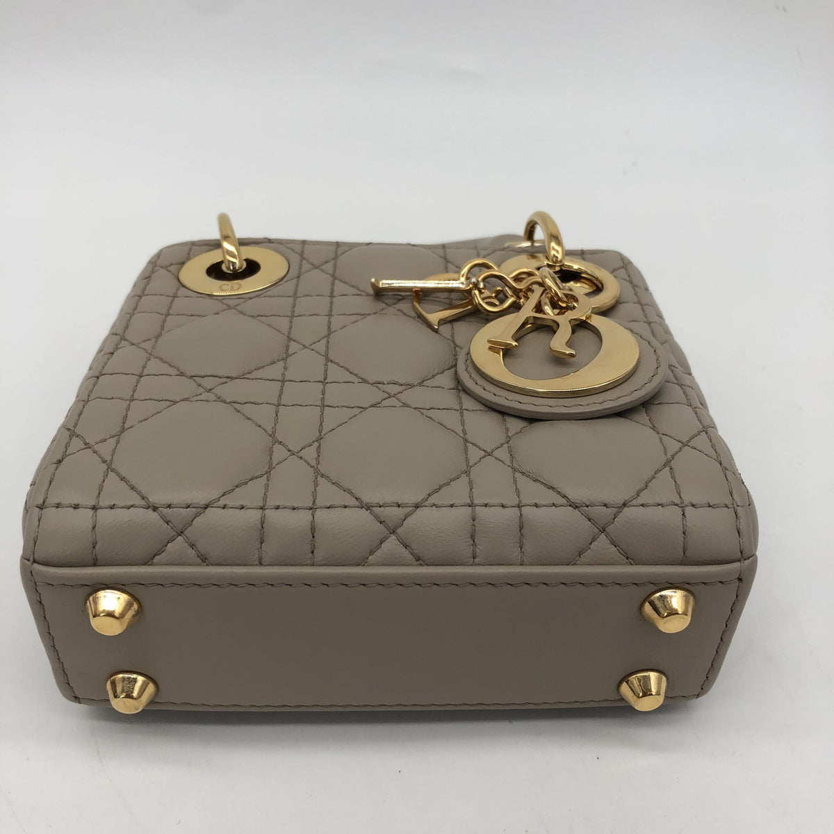 Christian Dior Lady Dior Leather, Gray, Leather, Handbag