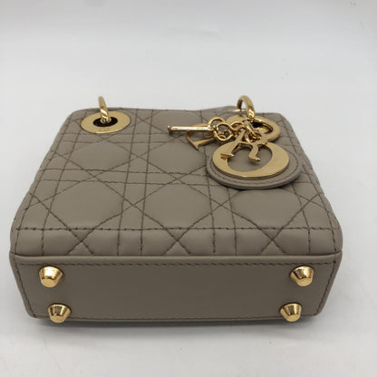 Christian Dior Lady Dior Leather, Gray, Leather, Handbag