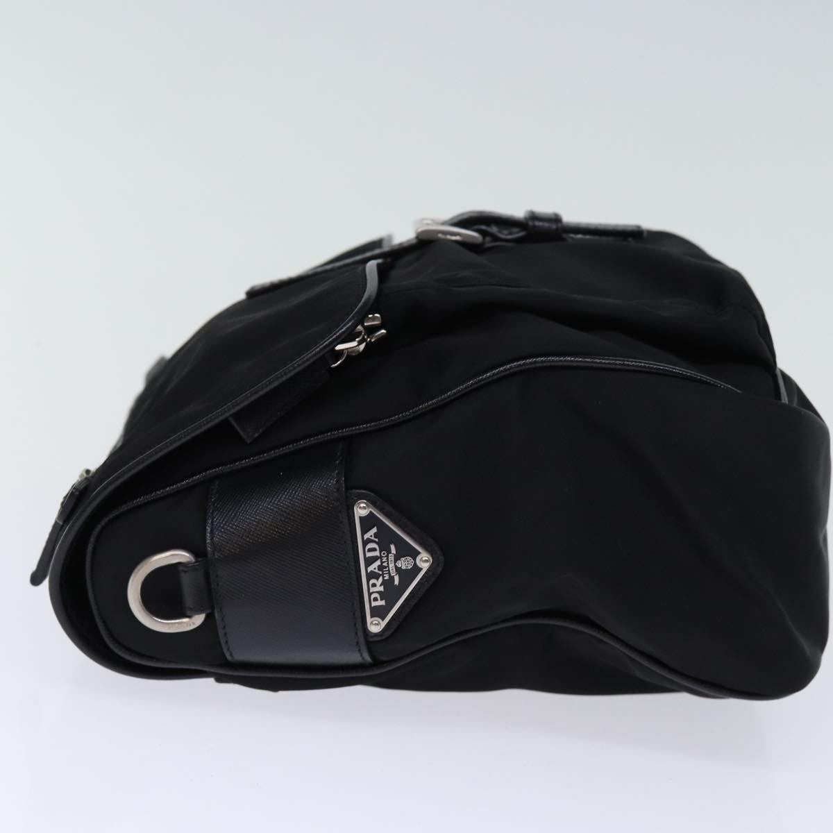 Prada Buckle Messenger Tessuto, Black, Nylon, Shoulder Bag