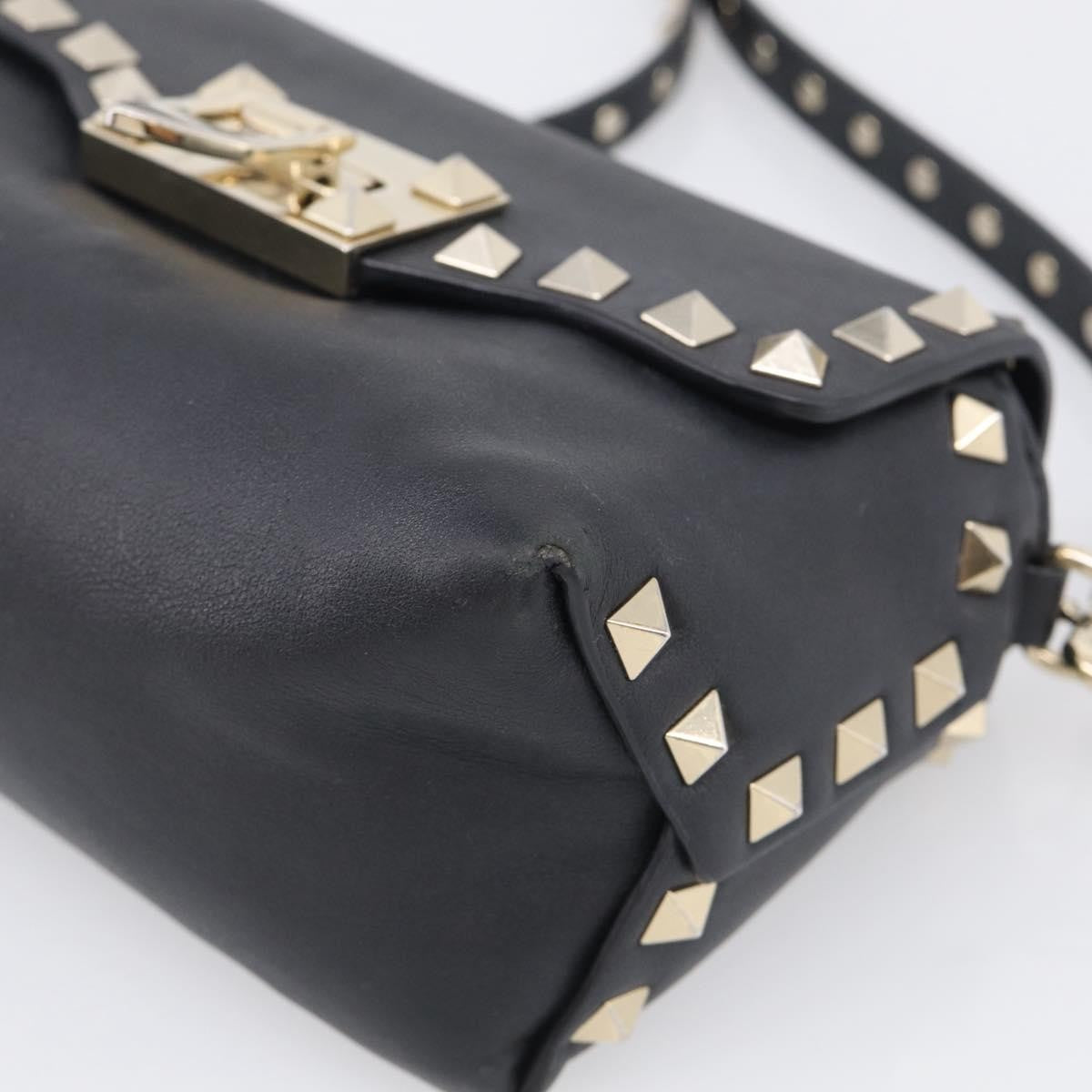 Valentino Garavani Rockstud Flip Lock Flap Leather, Black, Leather, Handbag