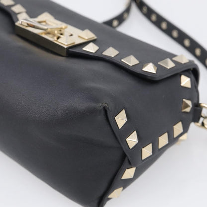 Valentino Garavani Rockstud Flip Lock Flap Leather, Black, Leather, Handbag