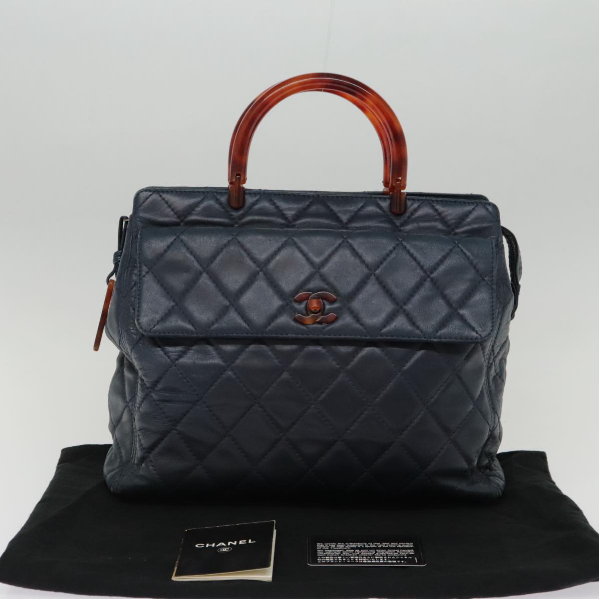 Chanel Coco Handle, Navy, Leather, handbag