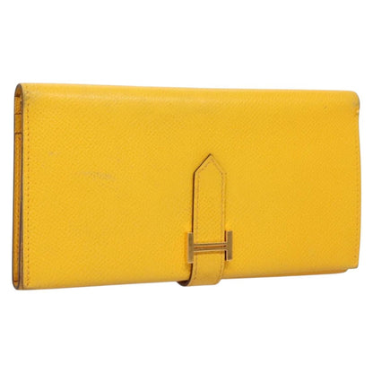 Hermès Béarn, Yellow, Leather, wallet