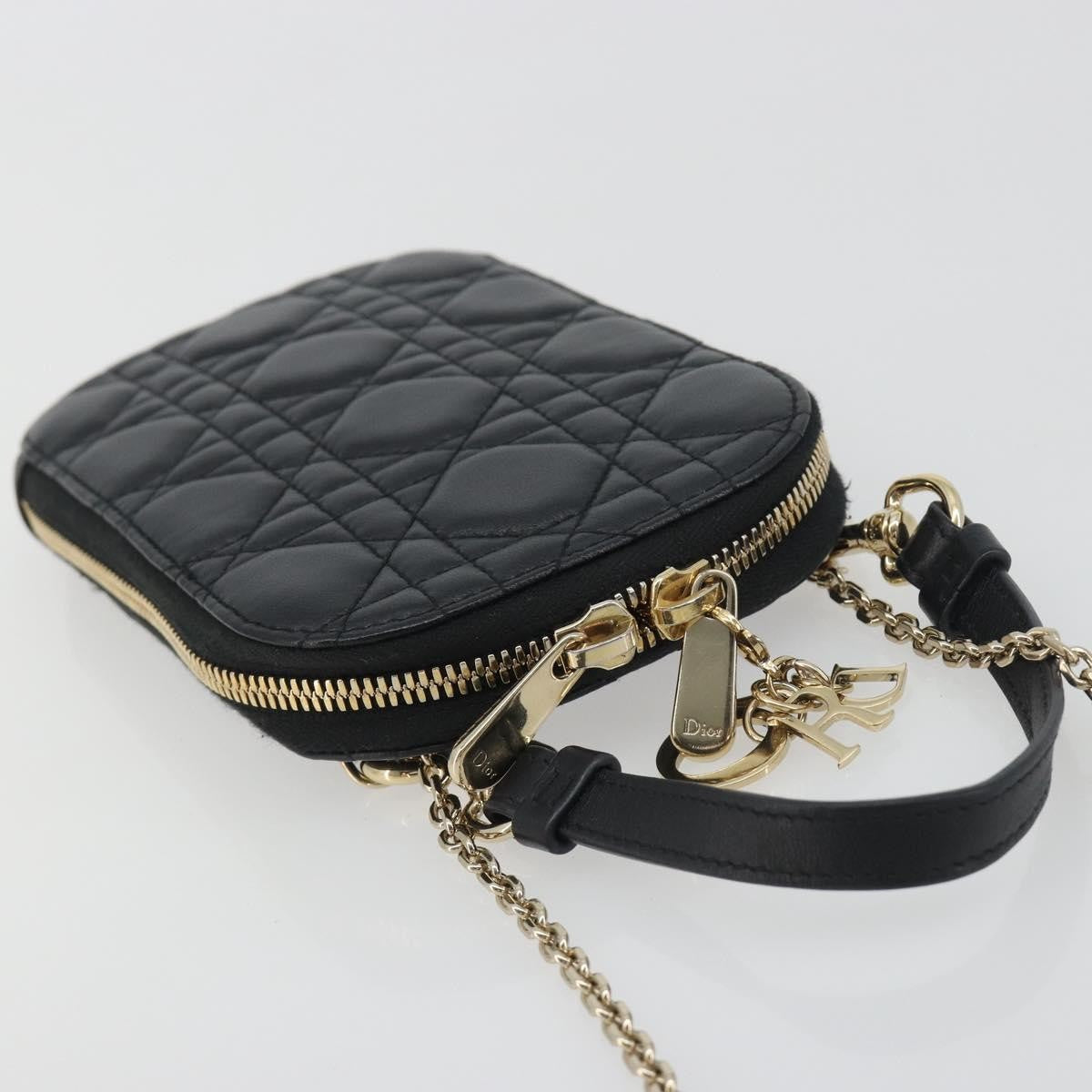 Christian Dior Lady Dior Phone Holder on Chain Cannage Quilt Lambskin, Black, Leather, Shoulder Bag