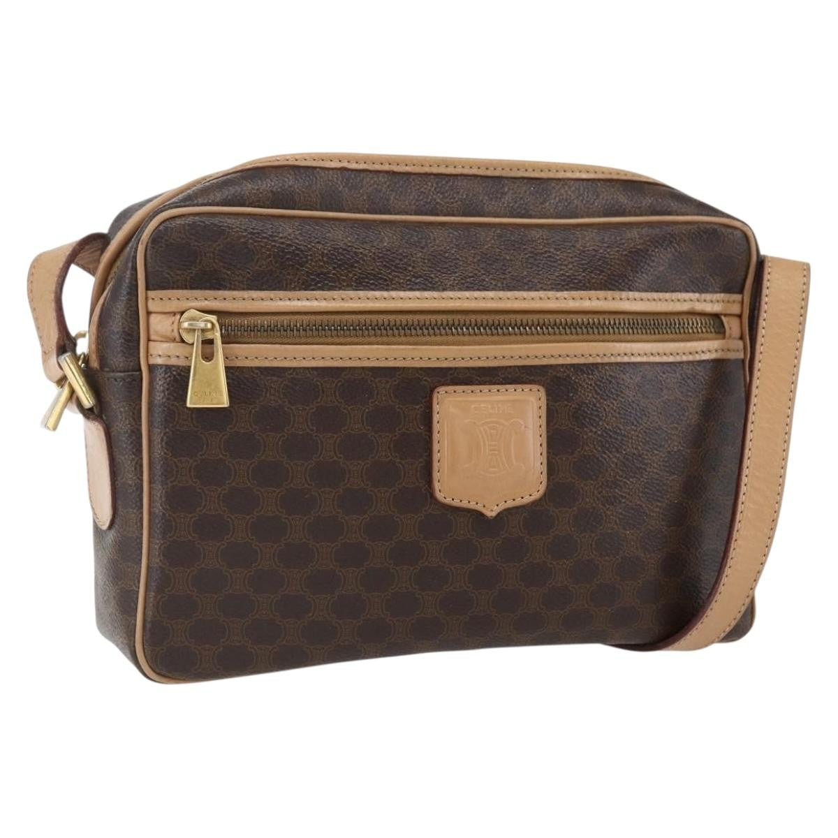 Celine Vintage Macadam Canvas and Leather, Brown, Canvas, Shoulder Bag