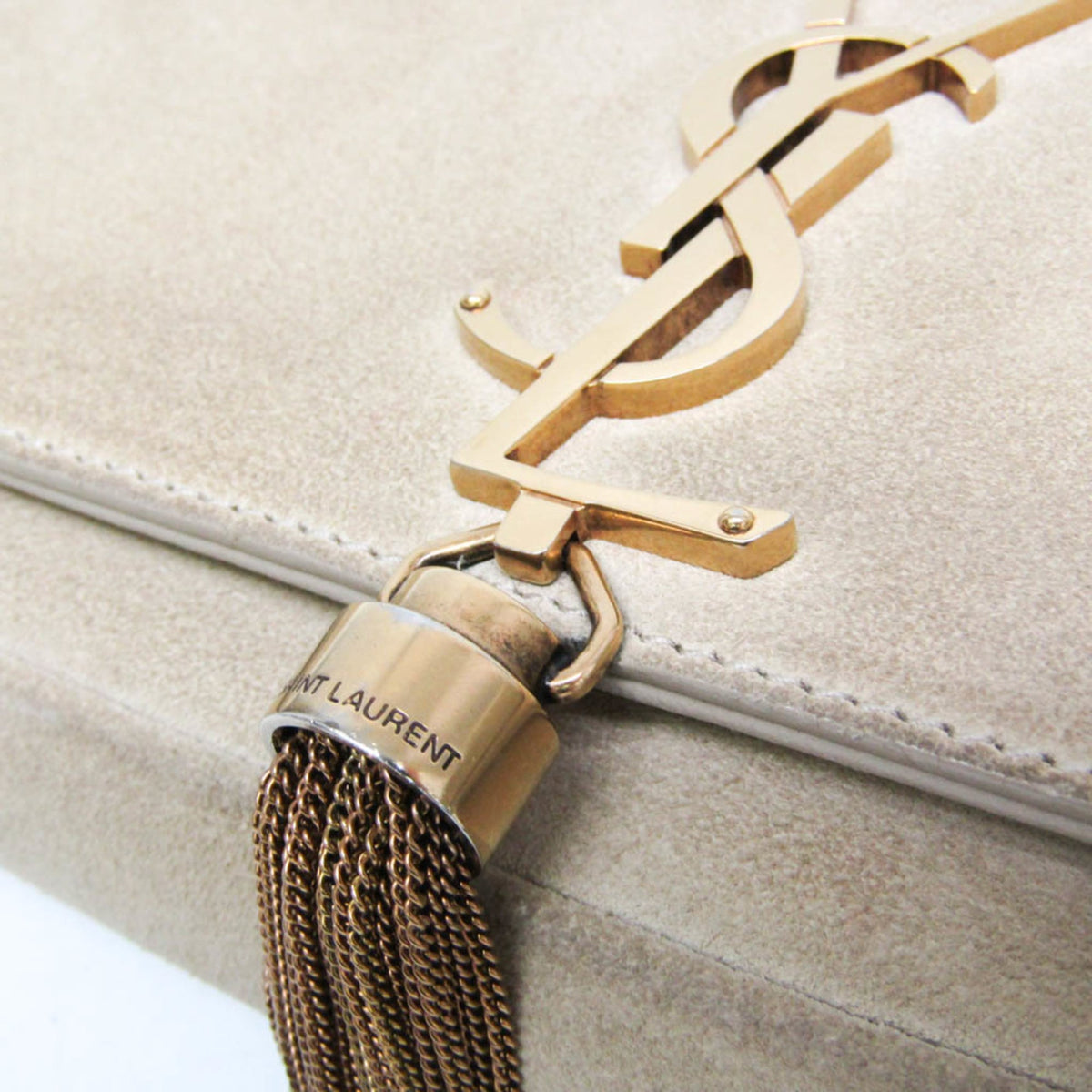 Saint Laurent Classic Monogram Tassel Clutch Suede, Beige, Suede, Clutch