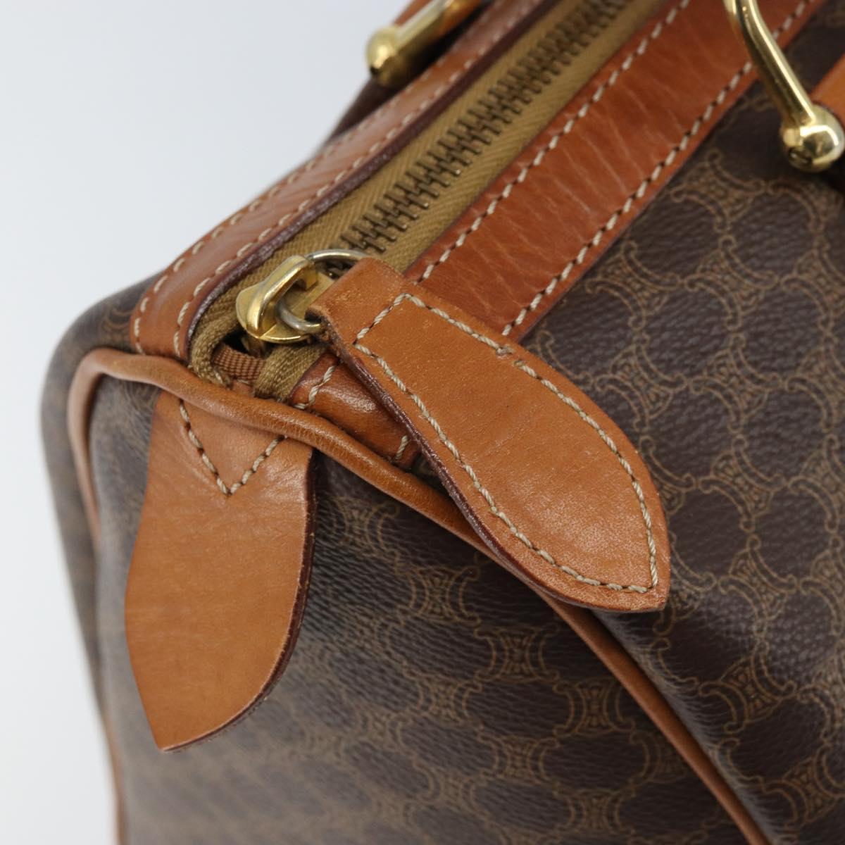 Celine Vintage Macadam Boston bag Canvas and Leather, BROWN, CANVAS, Handbag