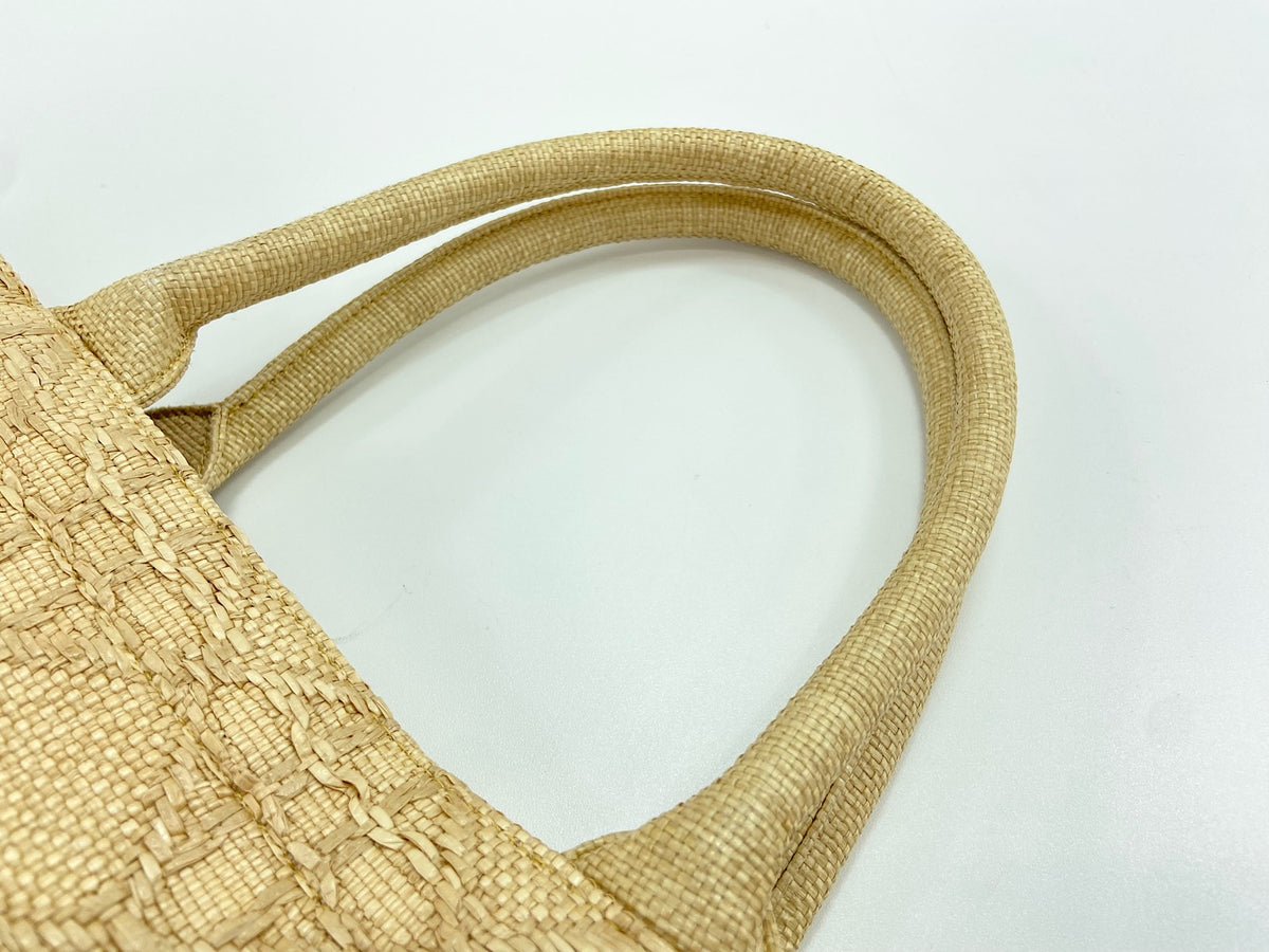 Christian Dior Book Cannage Embroidered Raffia, Beige, Canvas, Tote Bag