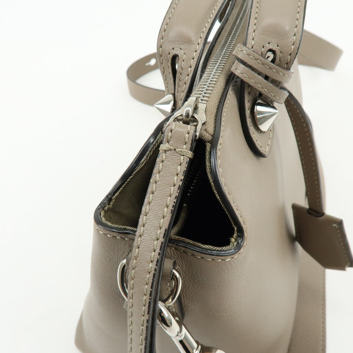 Fendi By The Way Satchel Leather, Beige, Leather, Handbag