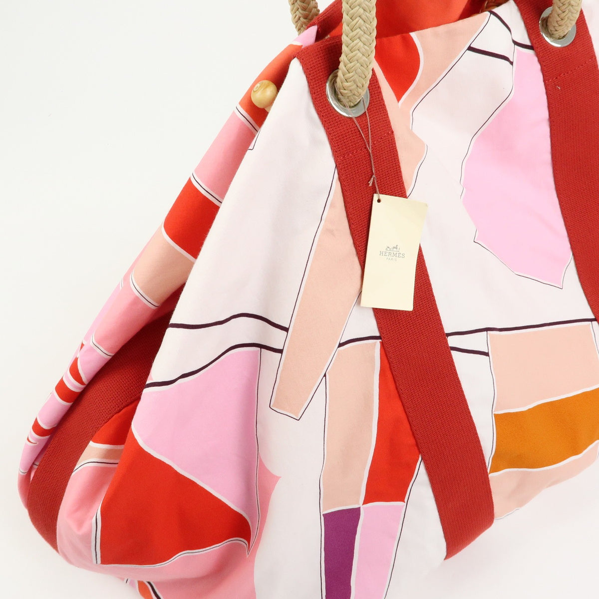 Hermes Drapeaux Au Vent Printed Canvas, Multicolour, Canvas, Handbag