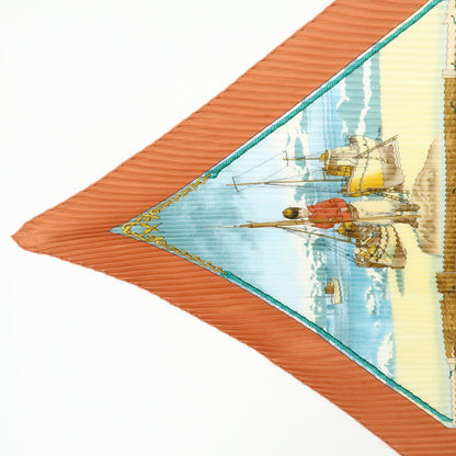 Hermes Gronland Pleated Silk, Brown, Silk, Scarf