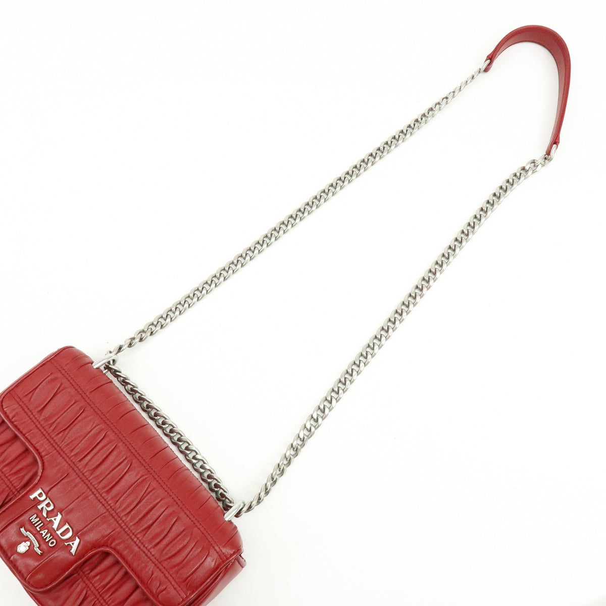 Prada Chain Flap Nappa Gaufre, Red, Leather, Shoulder Bag
