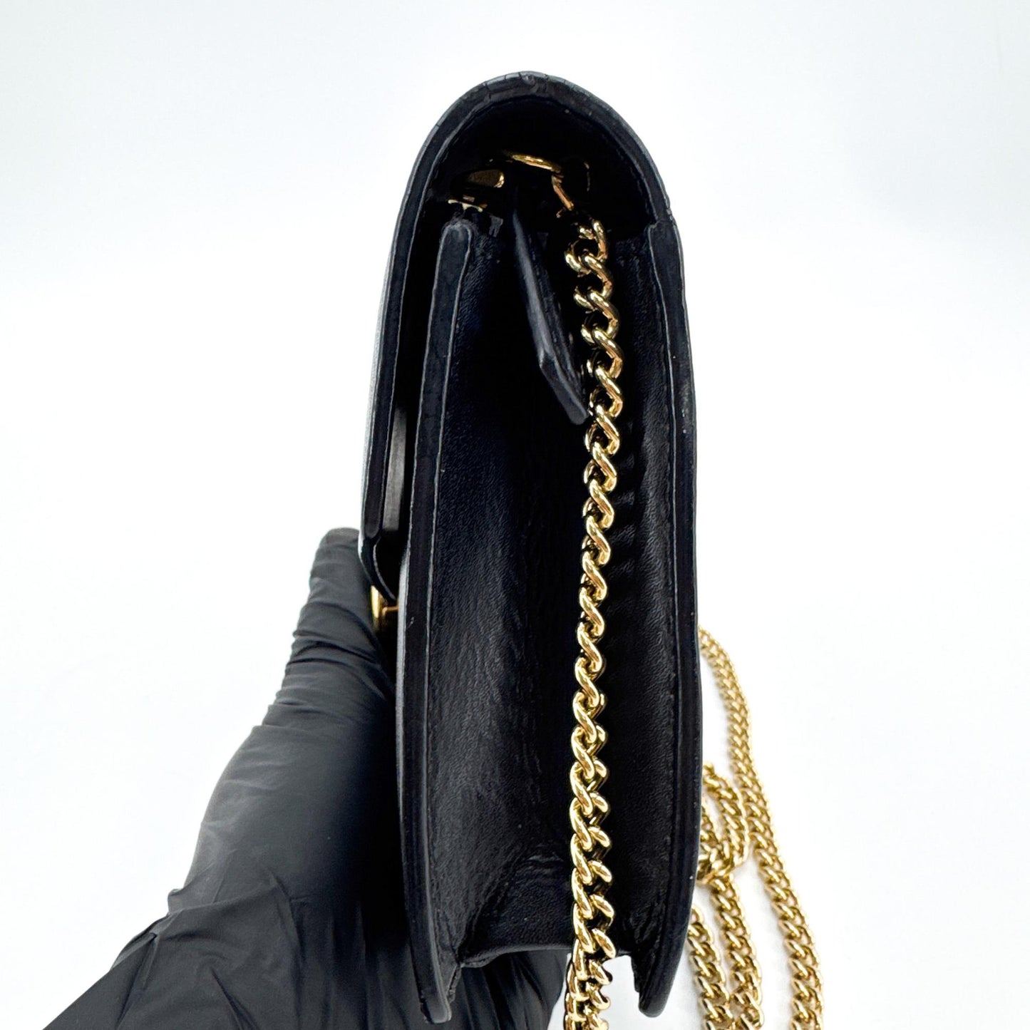 Fendi F is Fendi Envelope Wallet on Chain Leather, Black, Leather, Clutch