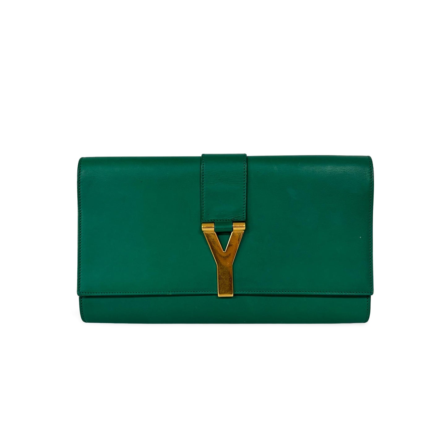 Saint Laurent Chyc Clutch Leather, Green, Leather, Clutch