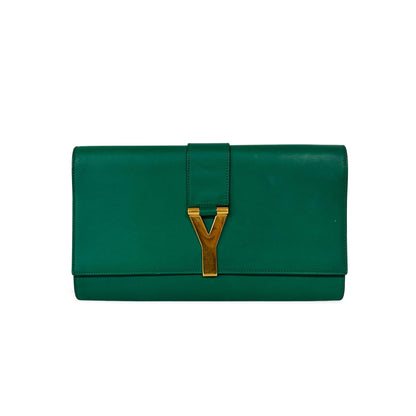 Saint Laurent Chyc Clutch Leather, Green, Leather, Clutch