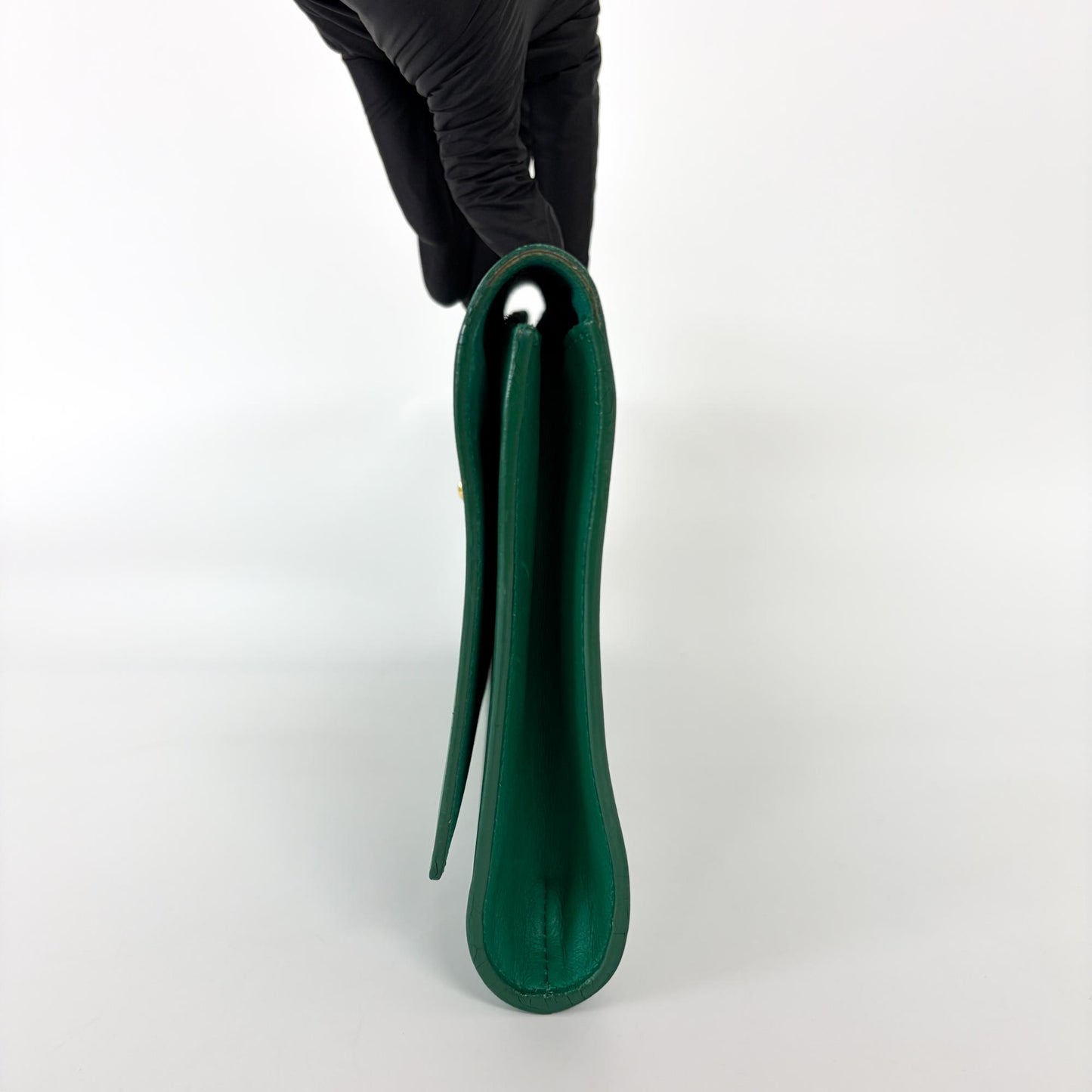 Saint Laurent Chyc Clutch Leather, Green, Leather, Clutch