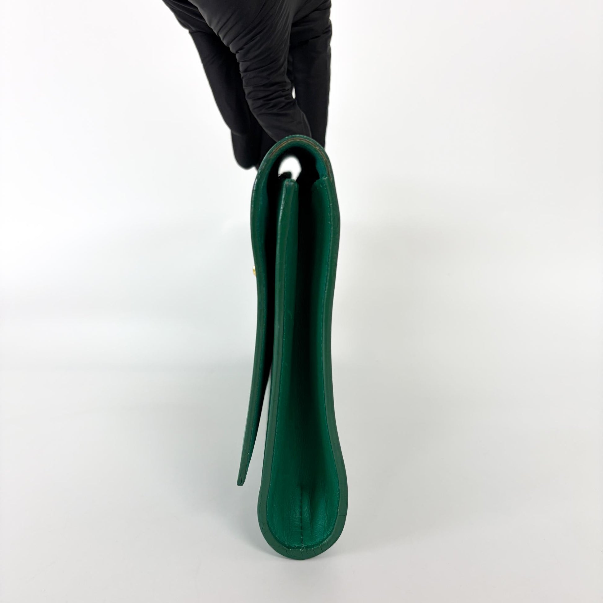 Saint Laurent Chyc Clutch Leather, Green, Leather, Clutch