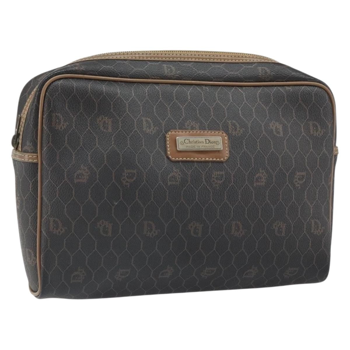 Christian Dior Vintage Honeycomb Zip Canvas and Leather, Black, Canvas, Clutch