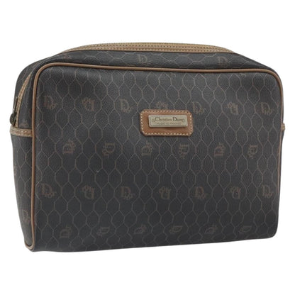 Christian Dior Vintage Honeycomb Zip Canvas and Leather, Black, Canvas, Clutch