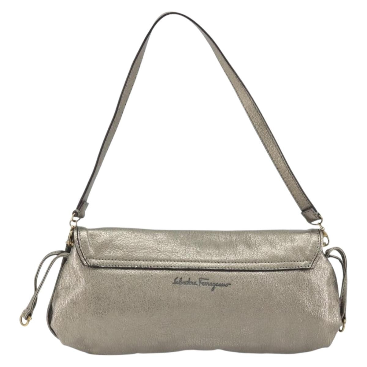 Salvatore Ferragamo Gancini Leather, Silver, Leather, Shoulder Bag