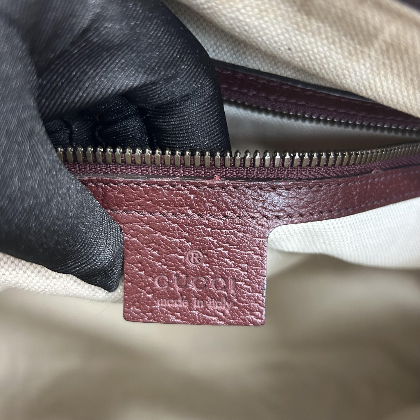 Gucci Zip Weekender GG Canvas and leather, Burgundy, Suede, Travel Bag