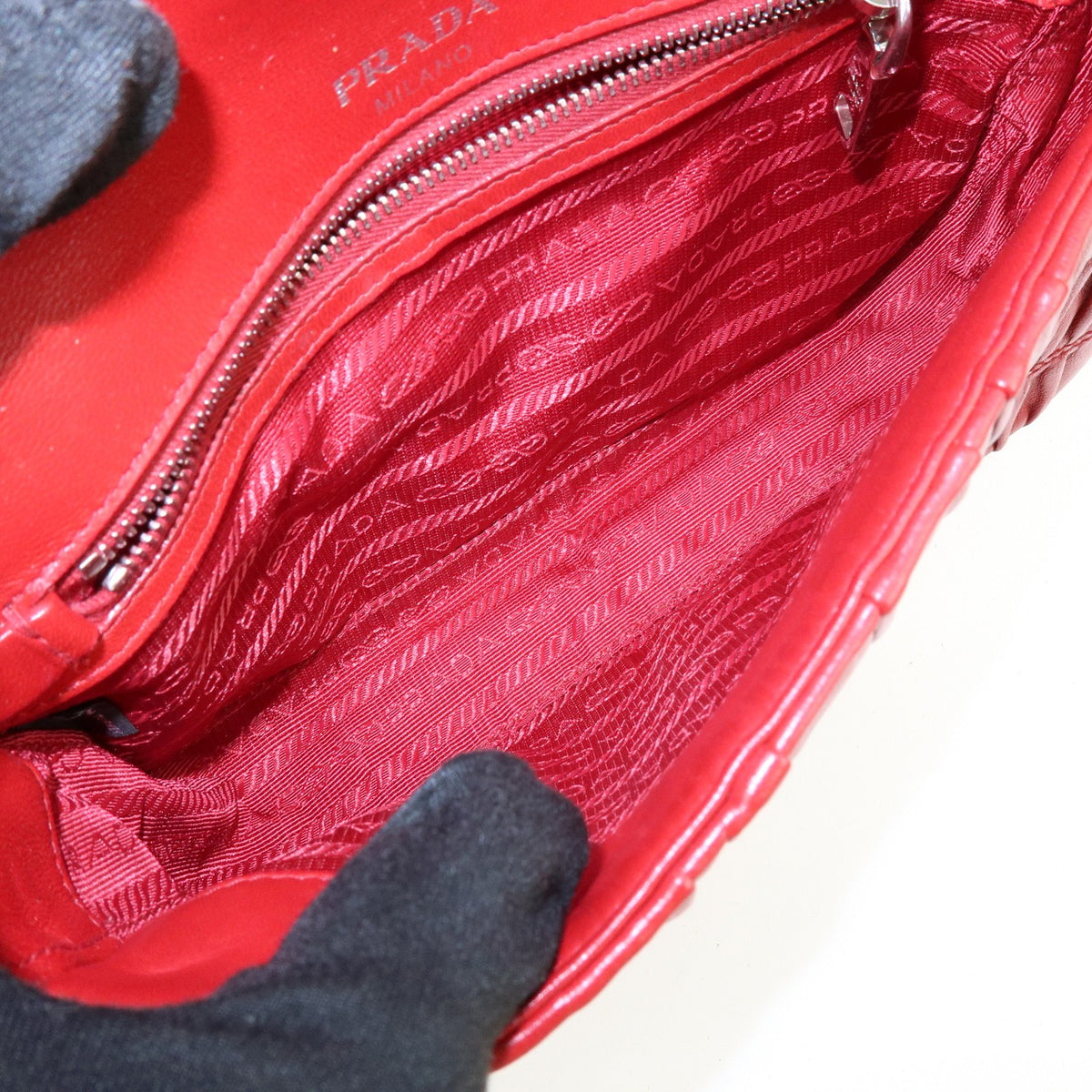Prada Chain Flap Nappa Gaufre, Red, Leather, Shoulder Bag