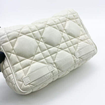 Christian Dior Diorcamp Messenger Padded Macrocannage Quilt Calfskin, White, Leather, Shoulder Bag