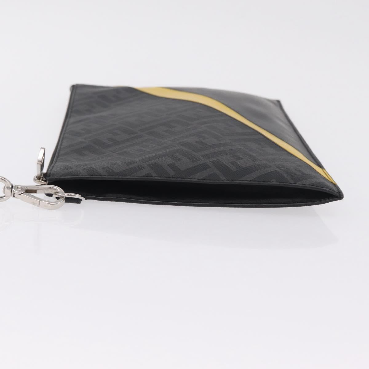 Fendi Zip Flat Wristlet Zucca Coated Canvas and Leather, Black, Canvas, Clutch
