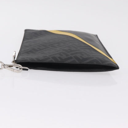 Fendi Zip Flat Wristlet Zucca Coated Canvas and Leather, Black, Canvas, Clutch