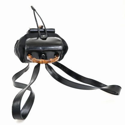 Gucci Vintage Bamboo Nylon and Patent Leather, Black, Nylon, Backpack