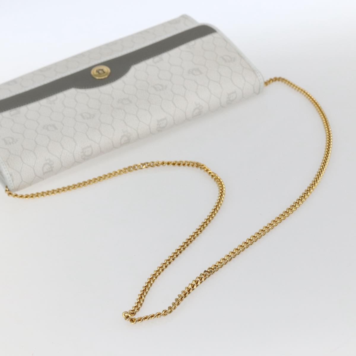 Christian Dior Vintage Honeycomb Canvas, White, Canvas, Shoulder Bag
