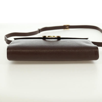 Celine Circle Logo Leather, Brown, Leather, Shoulder Bag