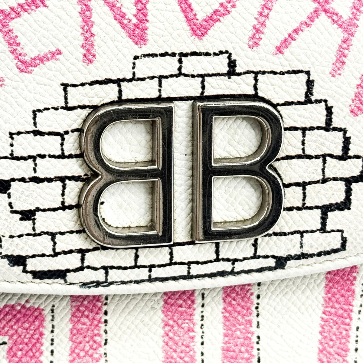 Balenciaga BB Graffiti Chain Leather, White, Leather, Crossbody Bag