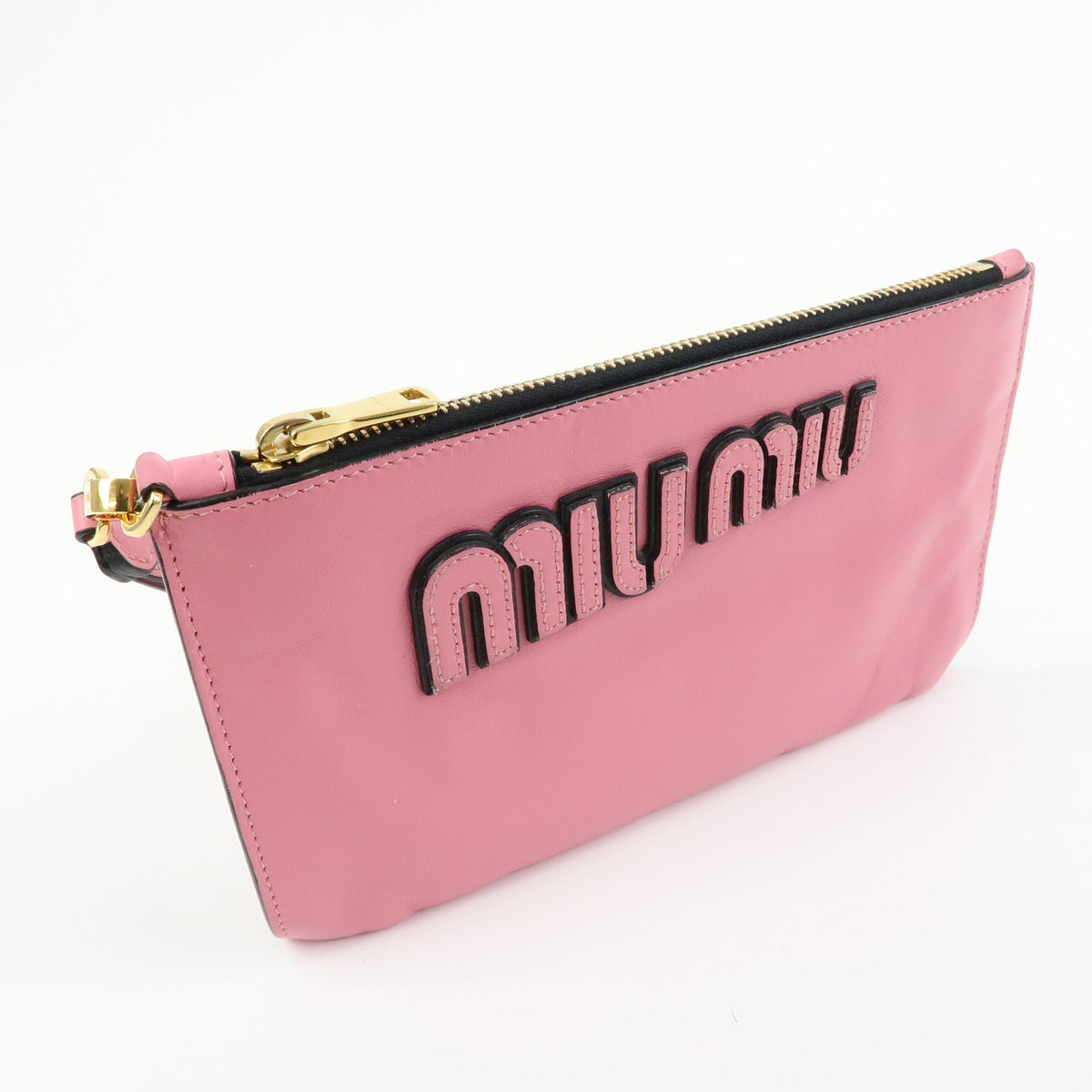 Miu Miu Logo Chain Clutch Shearling, Pink, Leather, Clutch