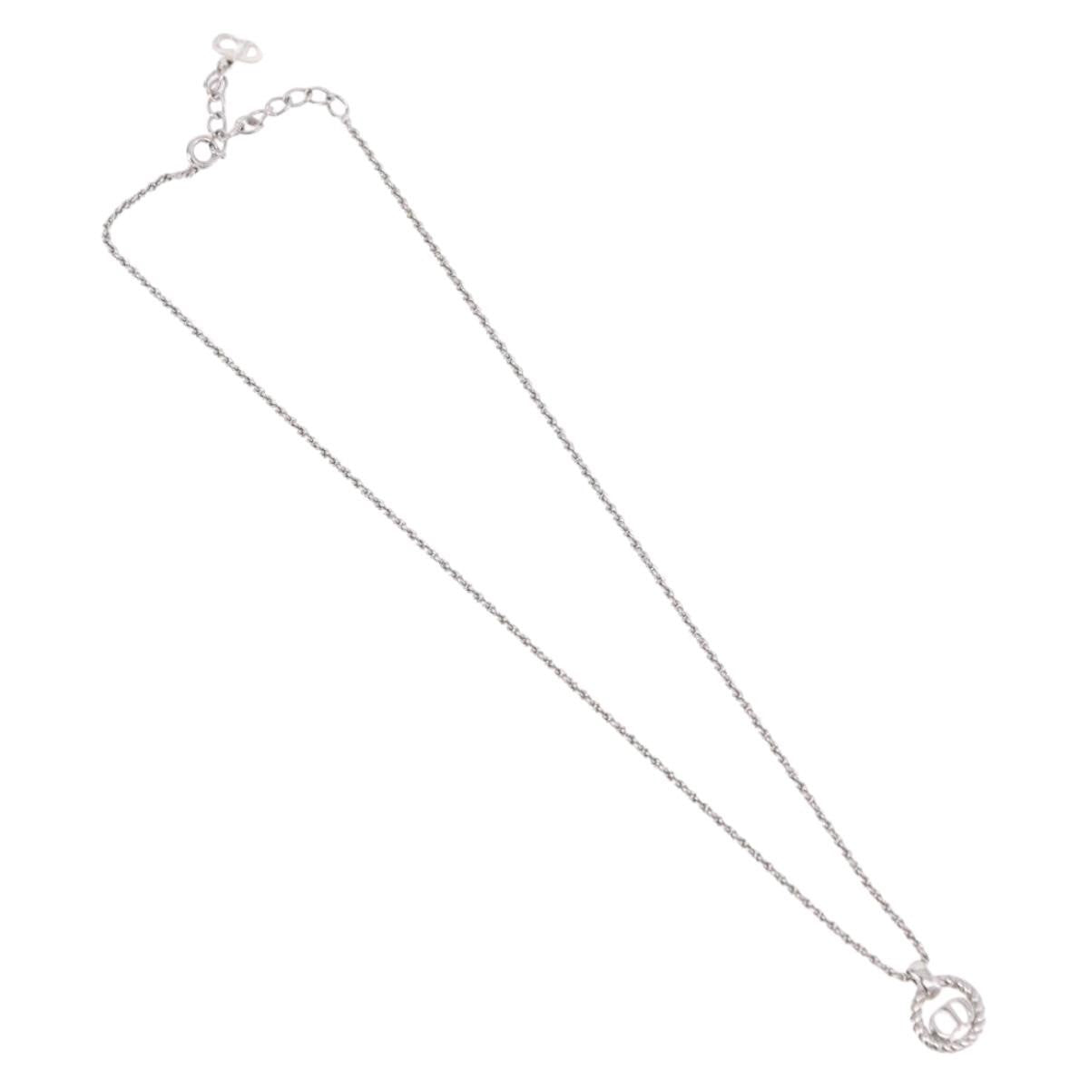 Christian Dior VIntage Circle Pendant Metal, Silver, Metal, Necklace