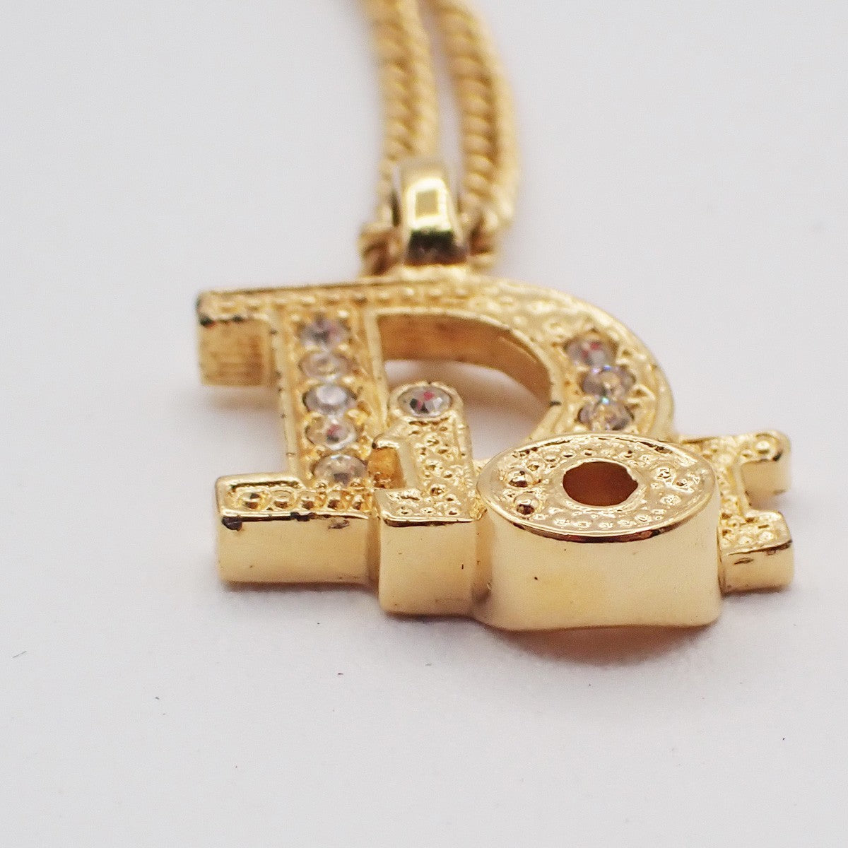 Christian Dior Vintage Dior Logo Metal and Crystal, Gold, Gold Plated, Necklace