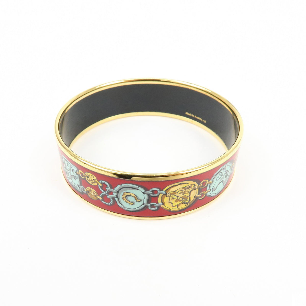 Hermes Bangle Printed Enamel, Red, Gold Plated, Bracelet