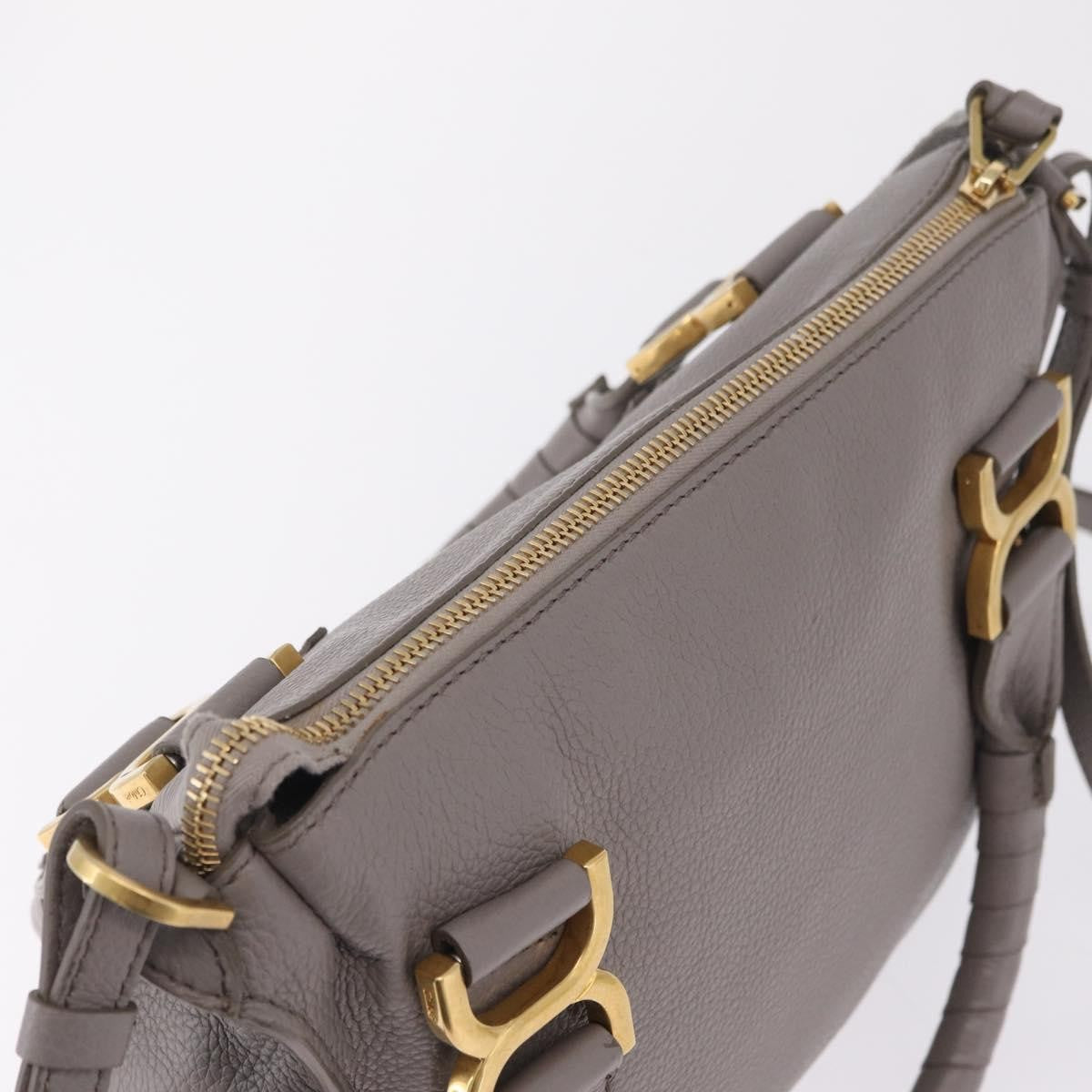 Chloe Marcie Satchel Leather, Gray, Leather, Handbag