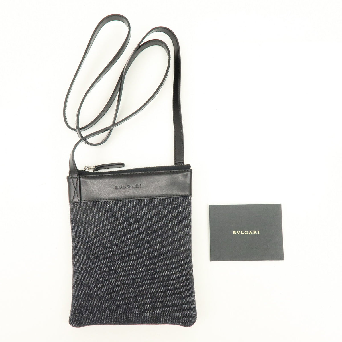 Bvlgari Logomania Canvas with Leather, Black, Denim, Shoulder Bag