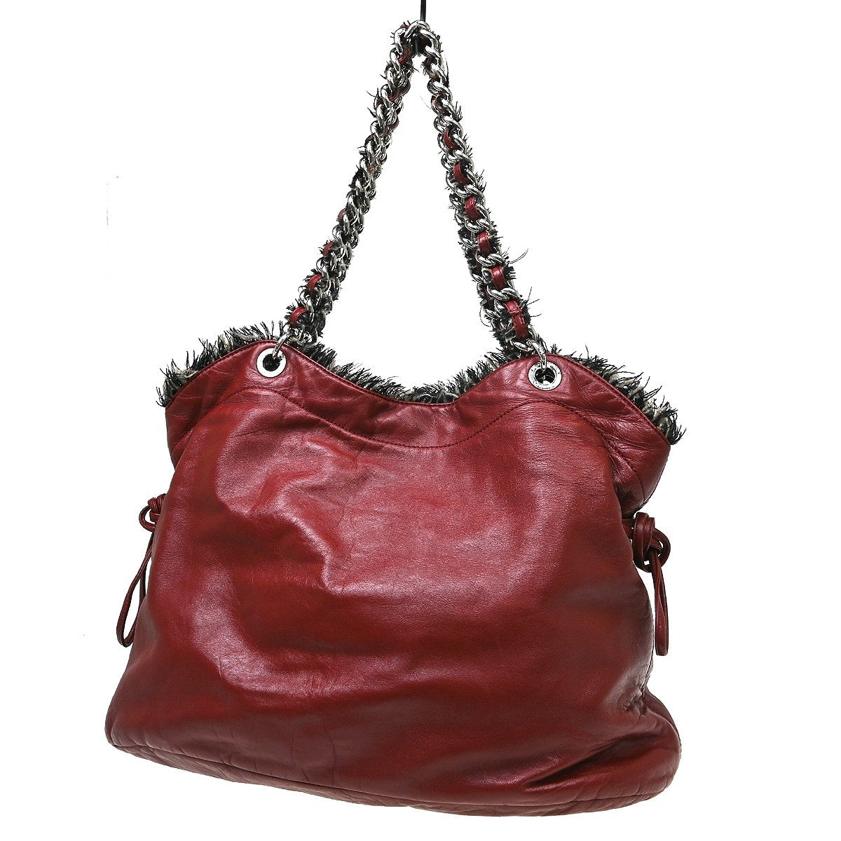 Chanel Funny Tweed Bon Bon Tote Lambskin, Burgundy, Leather, Tote Bag