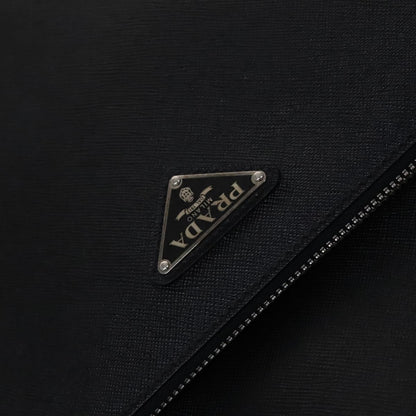Prada Triangle Logo, Black, Leather, travel