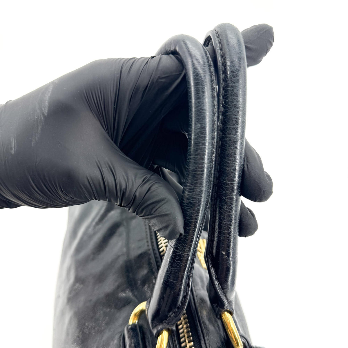 Prada Convertible Boston Vitello Shine, Black, Leather, Handbag