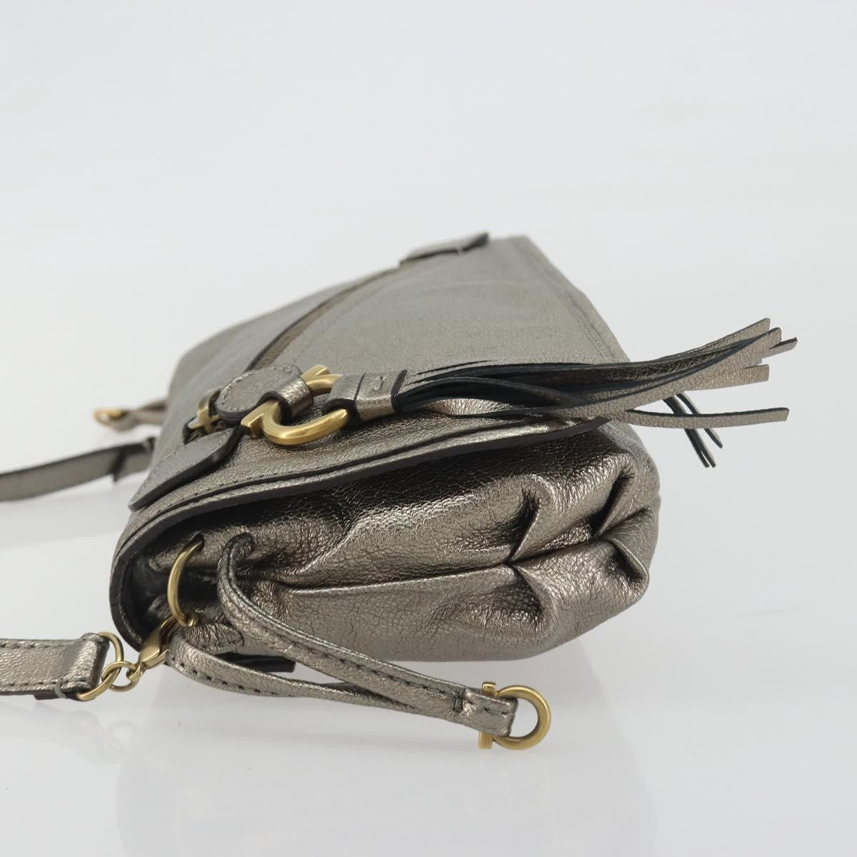 Salvatore Ferragamo Gancini Leather, Silver, Leather, Shoulder Bag