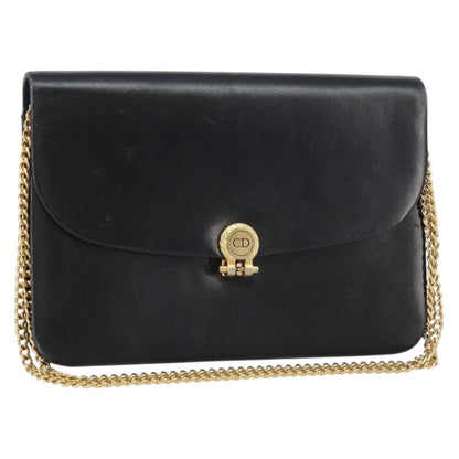 Christian Dior Vintage Chain Flap Leather, Black, Leather, Shoulder Bag