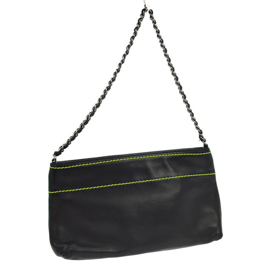 Chanel Lax Pochette Leather, Black, Leather, Clutch